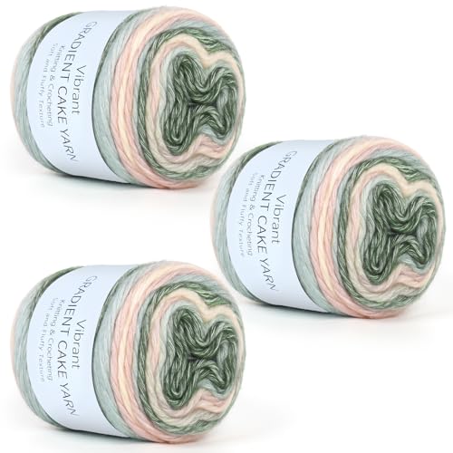 Aeelike Cake Yarn for Crocheting, Soft Ombre Crochet Yarn, Pink Green | 3 PCS #3 Light weight 100g(3.52oz) 245m( 267yards), 60% Cotton Blend Gradient Yarn for Blanket Scarves DIY Crafts, Ideal Gift - color: Pink Green Gradient, size: 3 pcs