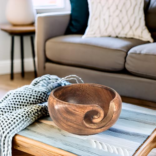 Wooden Yarn Bowl, Knitting Yarn Bowl with Holes Storage Handmade to Prevent Slipping - Yarn Bowl for Gifting, Crocheting and Knitting Accessories - color: Brown