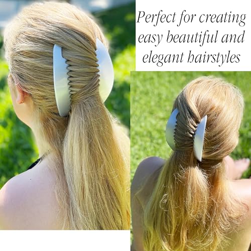 Camila Paris CP3017 French Hair Side Combs, White Pearl Interlocking Combs French Twist Hair Combs, Strong Hold Hair Clips for Women Bun Chignon Up-Do, Styling Girls Hair Accessories, Made in France - color: White Pearl
