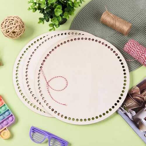 AWIZOM 12 Pcs Wooden Basket Bottoms for Crochet 12 Inch Round Basket Wood Bottom Circle Weaving Knitting Base Wood Base Shaper for Crochet or Knitting Weaving Crafts Home Decoration(Hole:8mm) - size: 12 Inch
