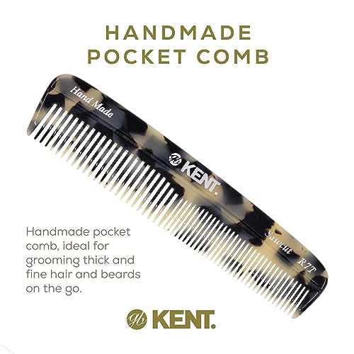 Kent R7T TW Fine and Wide Tooth Hair Comb, Handmade Pocket Comb for Men, Beard and Mustache Combs for Everyday Grooming and Styling, Sawcut Kent Combs, Made in England - color: White Tokyo, size: 2 Pack