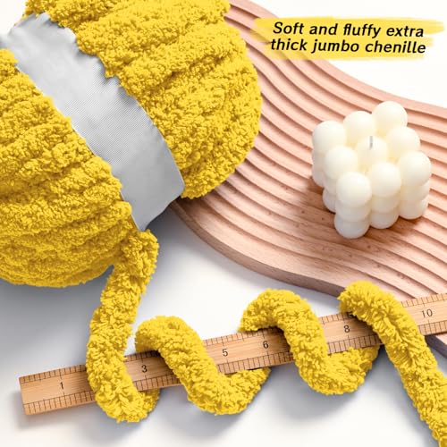 10 Pack Bright Yellow Fuzzy Chunky Yarn for Hand Knitting, Bulky Thick Fluffy Chenille Yarn for Crocheting, 240yds/70.5oz Jumbo Crochet Yarns, Soft Chunky Knit Blanket Yarns for Crochet - color: 10 Bright Yellow