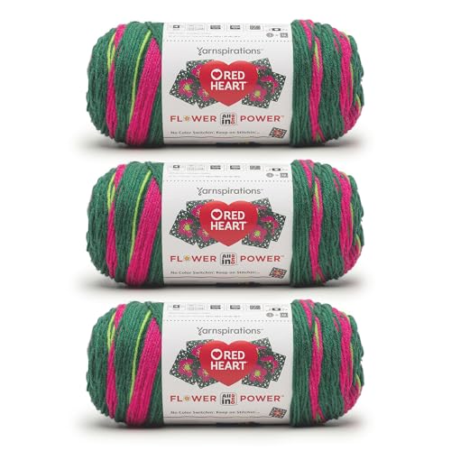 Red Heart All in One Flower Power Crochet Yarn, Hyacinth Bucket, 3-Pack | #4 Medium Worsted Weight 100% Acrylic Striping Yarn for Crochet and Knitting, Up to 12 Flower Motifs, 440 yards, 250g/8.8oz - color: Hyacinth Bucket