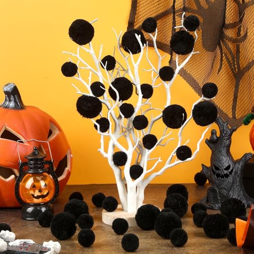 SEPGLITTER 60Pcs Large Halloween Black Yarn Pom Poms for DIY Crafts Decor | 1.5 and 1 Inch, Black Yarn Puff Balls, Crush-Proof, Halloween Pompoms for Wreath Garland Costume DIY Arts, Decoration Supply - style: Black Style