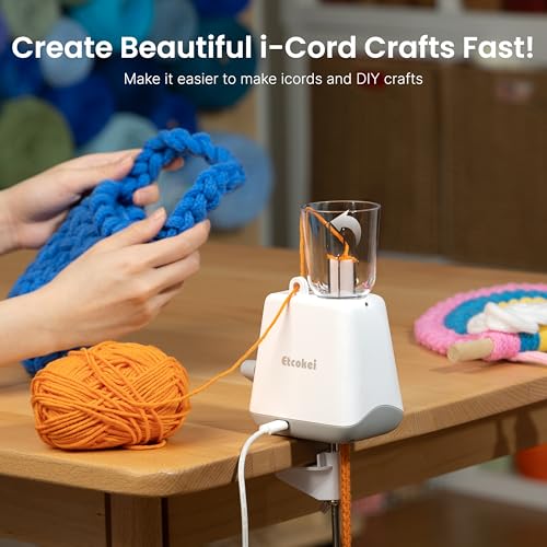 Etcokei iCord Knitting Machine, Auto Knitting Yarns to i-Cords Efficiently | Electric iCord Maker Tool, Compact Crochet Machine for Hands-Free Efficient i-Cord DIY Handicrafts Knitting Projects White