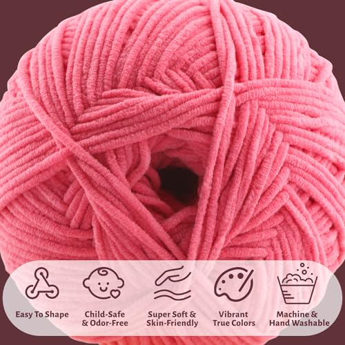 Skinny Chenille Yarn for Crocheting and Knitting - 1 Pack of 100g/317yds Ultra Soft Fluffy Plush Velvet Yarn - #2 Crochet Yarn for Amigurumi, Blankets, Plush Dolls, Baby Clothes (1, Sky Blue) - color: Sky Blue