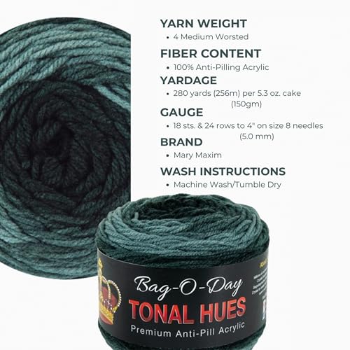 Mary Maxim Bag-O-Day Tonal Hues Ombre Yarn for Crocheting and Knitting, Medium Worsted Weight Anti-Pilling Acrylic Yarn Cake - 280 Yards, 5.3 OZ, Liquid Mercury - color: Liquid Mercury