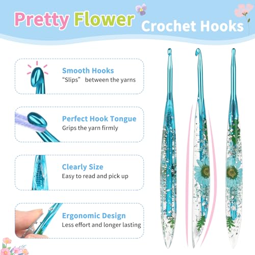 Coopay Crochet Hooks, 5mm Ergonomic Crochet Hook with Floral Plastic Grips | Long Crochet Needles for Crocheting,Stylish and Unique, Ideal for Crocheting Blankets, Dolls, Shawls, Hats, Scarves (H-5.0mm) - size: 5.0mm