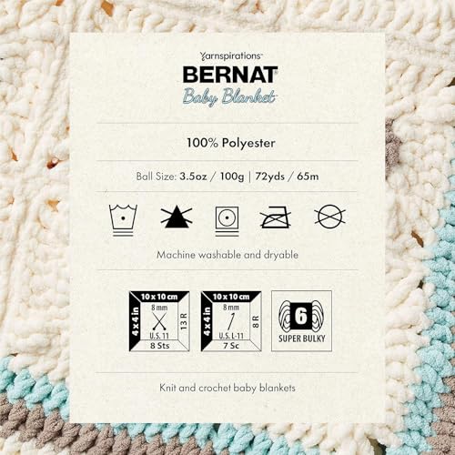 Bernat Baby Blanket Yarn, 3.5oz, Super Bulky 6 Gauge - White - Single Ball Machine Wash & Dry | #6 Super Bulky Yarn, 100% Polyester, Soft Baby Blanket Yarn for Crochet, Knitting & Crafts, 72yds, 100g/3.5oz, 1 Pack - color: White, size: 1 Pack, style: Baby