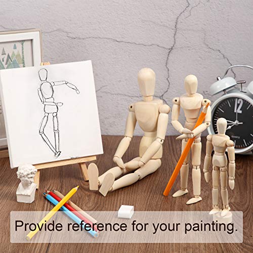 Sumind 3 Pack Artist Wooden Mannequin, 12"/8"/5.5" Drawing Figure Model | Flexible Jointed Manikin with Base Stand, Moveable Human Figure Model for Sketching Painting, Art Supplies Home Office Decor