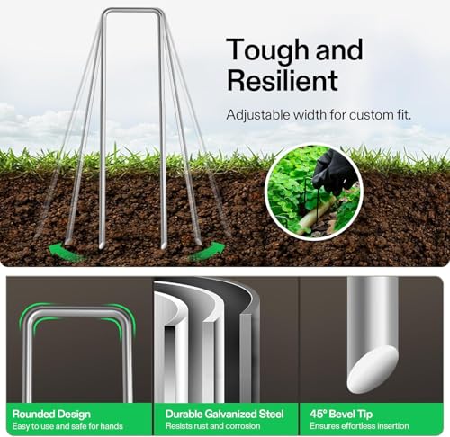 Petgrow 6 Inch Garden Stakes Galvanized Landscape Staples,11 Gauge | Rust Proof U-Type Plant Cover Spikes Tent Sod Pins for Turf Securing Fences , Outdoor Wires Cords Tents Tarps Weed Barrier - size: 50 PACK