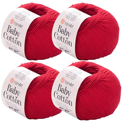YarnArt Baby Cotton Yarn 4-Pack – Soft Knitting Yarn for Baby & Summer, 50% Cotton 50% Acrylic, 1.76 Oz Each, 180.44 Yds/Skein – Ideal for Amigurumi & Crochet Projects (427) - color: 427