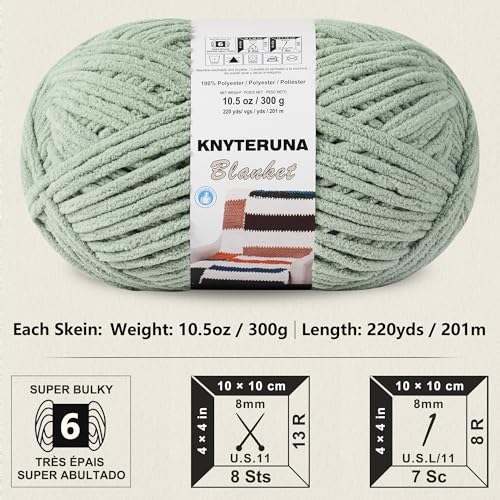 #6 Super Bulky Blanket Yarn for Crocheting - 4 Skeins(Each 10.5oz/300g, 220yds/201m), Chunky Chenille Thick Plush Big Soft Yarn for Crocheting Knitting Blankets, Sage Green - color: Sage Green