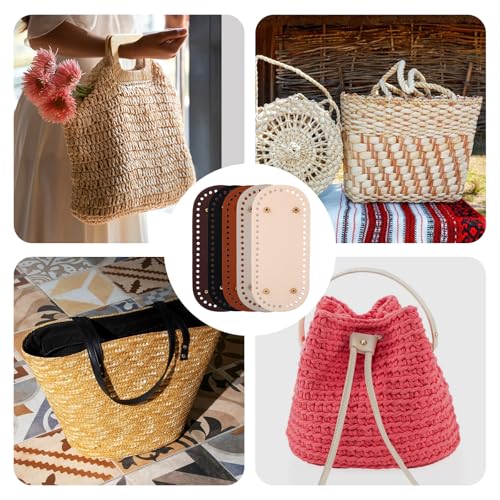 QsiuYbng 17 Pcs Purse Handles & Bases Set Includes 5 Pcs Leather Purse Bottoms for Crocheting 2 Pcs Acrylic D Shape Bag Handles 2 Pcs Crochet Hook Crochet Bag Kit - color: D Shape