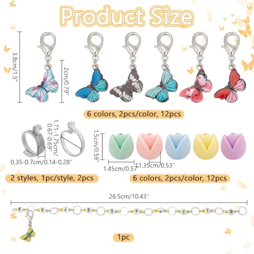 1Set DIY Knitting Tool Sets, Including Butterfly Themed Locking Stitch Markers, Counter Chains, Flower Shaped Knitting Needle Stoppers and Yarn Guide Finger Holder for Handmade Weaving, 10.43inch