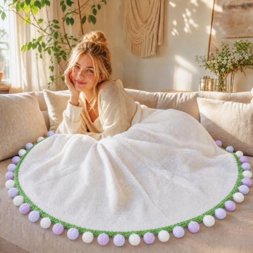Ivydale Crochet Flower Bouquet Throw Blanket - color: Purple Tulip