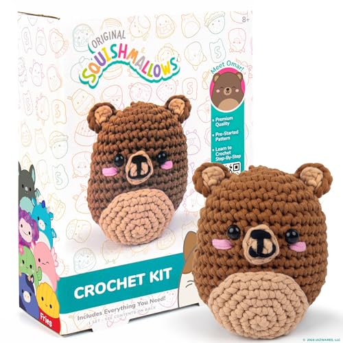Original Squishmallows Omar the Bear Crochet Kit, Includes Yarn, Crochet Hook, Starter Hooks, Step-By-Step Tutorials, Exclusive Crochet Kit for Beginners, DIY Craft, Crochet Kits, Great Teen Gifts - color: Squishmallows Omar