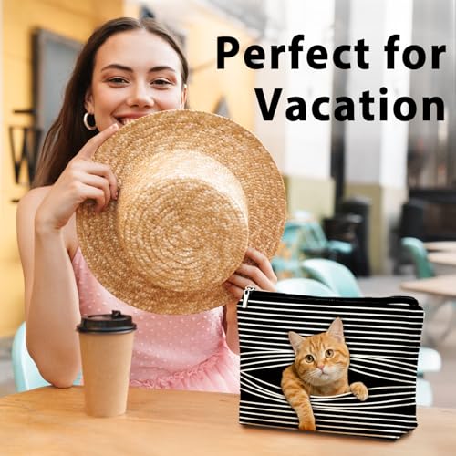 Funny Orange Cat Makeup Bag & Travel Pouches for Toiletries, Funny Orange Cat Gifts for Women & Teen Girls, Cats Gifts Lovers for Travel，Kitty Cosmetic Zipper Travel Toiletry Bag - color: 02-Cat(05)-Orange Cat