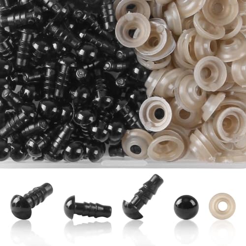 KAKULO 100 PCS 6mm Safety Eyes Black Plastic Crafts Eyes with Washers | for Stuffed Animals Amigurumis Crochet Bears Doll Making - color: 6mm