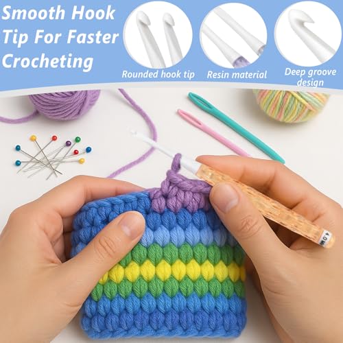 8-Size Inline Crochet Hook Set with See-Through Ergonomic Plastic Handles (2.5mm–6mm) – Ideal for Blankets, Dolls, Hats & Scarves