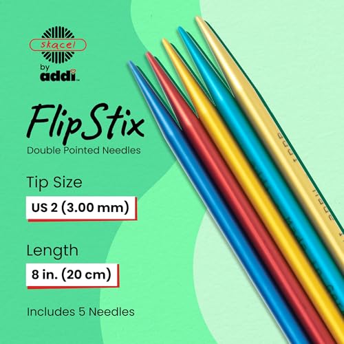 skacel by addi FlipStix Double Pointed Knitting Needles, 8 Inch (20 cm) Set of 5 Aluminum Knit Needle Kit, 3 mm (US Size 2) - size: 3.00 mm