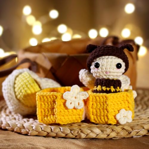 Crochet Kit for Beginners Adults - Bee Grow Up Starters Crochet Kit, Beginners Crocheting Kitting for Adults Teen, DIY Craft Gifts with Crochets Yarns, Hook, Step-by-Step Video, Instruction - color: Bee grew up