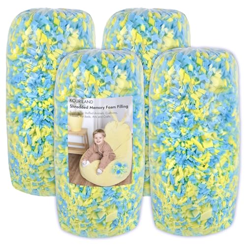 20LBS Bean Bag Filler – Shredded Memory Foam Refill | with Cooling Gel, Soft & High Resilience Foam Filling for Bean Bag Chair, Couch Cushion, Pillow, Dog Bed & DIY Crafts - color: Blue and Yellow, size: 20 LBS