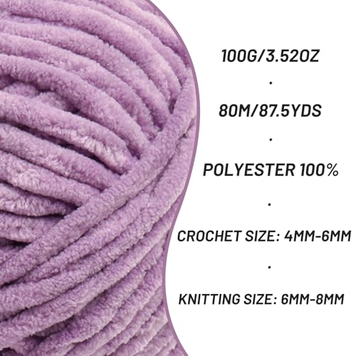 2 Pack Chunky Chenille Yarn for Crocheting, Baby Yarn for Crocheting Soft Blanket, 174.9 yds /7 oz Crochet Yarn, Bulky 5 Amigurumi Yarns, Fluffy Velvet Yarns for Knitting Crafts (2 Light Purple) - color: 2 Light Purple