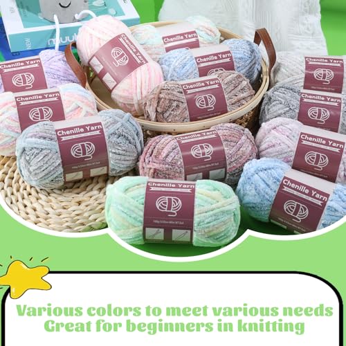 LUNARM Chenille Yarn for Crochet Knitting Chunky Blanket Velvet Yarn | 3 Pack 3.5oz/100g 263 Yard Light Khaki Gradient Yarn for Beginners Knitting Scarves with Big Eye Needles Machine Washable - color: Light Khaki Gradient