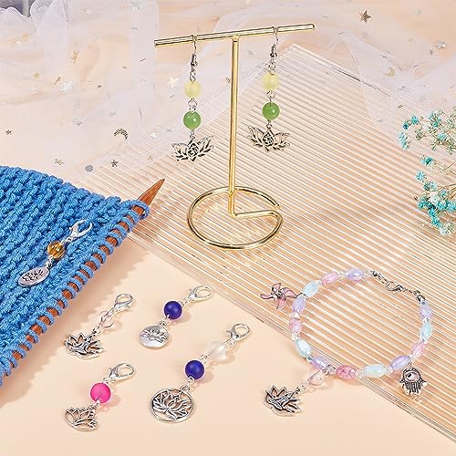 NBEADS 24 Pcs Lotus Yoga Pendant Stitch Markers, Glass Bead Crochet Stitch Marker Charms Lobster Claw Clasps Locking for Knitting, Weaving, Sewing, Jewelry Making - color: Lotus Yoga