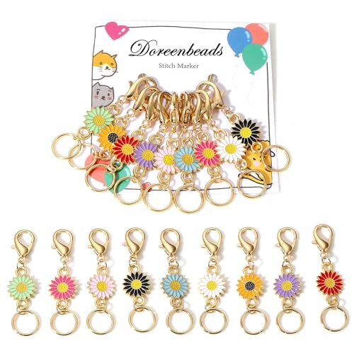 DoreenBeads Stitch Markers for Crocheting and Knitting | Alloy Enamel Crochet Marker Crochet Gifts for Knitting Weaving Sewing Accessories Quilting Jewelry Making - color: Colorful Daisies