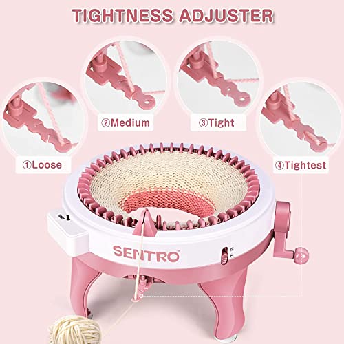 SENTRO Knitting Machine 48 Needles, Smart Circular Knitting Machine, Double Knitting Loom Machine for Adults Beginners,DIY Knitting Board Rotating Machine for Hat, Scarves, Socks - color: 48Pink