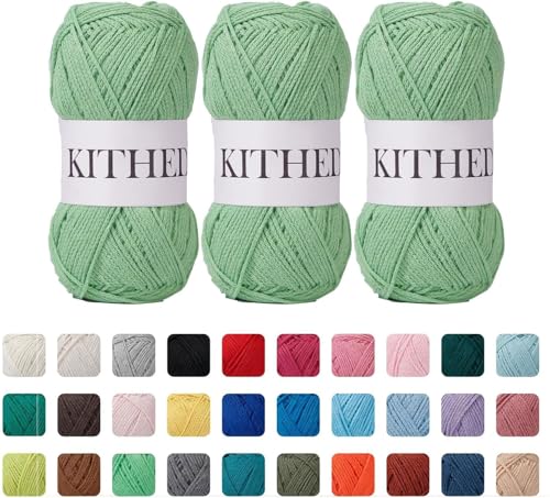 Cotton Chainette Yarn,4 Medium (Worsted)-10oz,3 Pack,Knitting Yarn for Beginners,Thicker for Crocheting and Knitting (12 Mint Green) - color: 12 Mint Green
