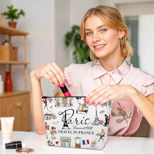 Paris Travel Gift Makeup Bag, City Themed Cosmetic Pouch for Women | Travel in France Essential, Paris Souvenirs Bag, Trip Favors for Traveller Lovers - color: multicolor0206