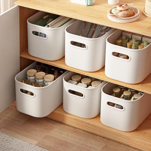 ORGIDOL 8 Pack White Storage Bins with Lids Stackable Storage Container for Organizing, Storage Boxes with Handle for Shelves, Cute Storage Bin for Craft, Snacks, 9.85x6.9x5.7 inch - color: White, size: 8 Pack