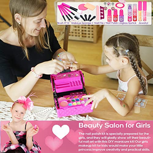 52 PCS Kids Makeup Kit, Safe and Washable Makeup for Kids Princess Toys | Real Girls Makeup Kit, Toddler Makeup Kit with Cosmetic Case, Maquillaje Para Niñas, Birthday Gifts for Girls 3 4 5 6 7 8 9 - style: Makeup-Palette-L-Rose