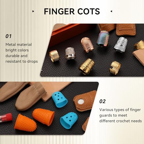 Mnuizu Sewing Thimble Set Thimble Ring, Adjustable Metal Finger Protectors | 25Pcs Sewing Needles, Finger Grips Embroidery Finger Protector Reusable for Sorting Mail, Quilting, Knitting and Crafts