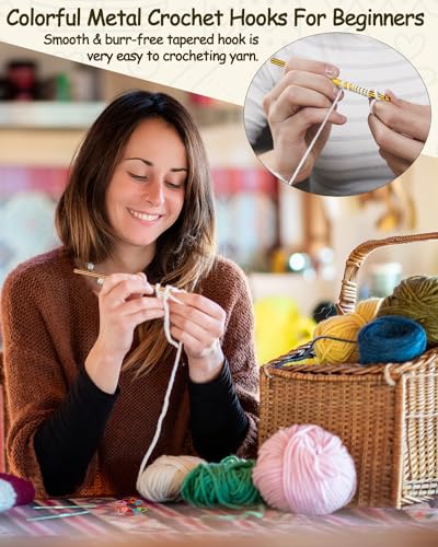 Coopay Crochet Hooks Set-19PCS Metal Crochet Needles with Stitch Markers | Ergonomic Crochet Hook for Comfortable Crocheting and Arthritic Hands(2.0mm/2.5mm/3.0mm/3.5mm/4.0mm/4.5mm/5.0mm/5.5mm/6.0mm) - color: Multicolor Aluminum Hook Set