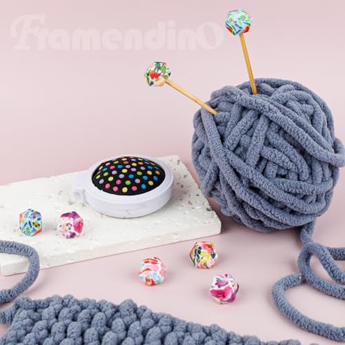 Framendino, 20 Pack Hexagon Knitting Needle Stoppers Flower Print Stitch Stopper Silicone Needles Tip Point Protector Cap for Knitted Supplies