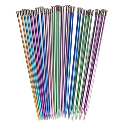 Chazcool Knitting Needles Set, 25cm Aluminum Knitting Accessories, Single Pointed Colored Ultra Light Knitting Accessories 3mm-10mm