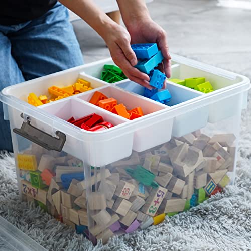 Citylife 32QT Clear Craft Organizers and Storage Box with Removable Tray | Stackable Art Supply Organizer Storage Bins with Lids for Beads, Markers, Sewing, Tools, Playdoh, Toys, Made in USA - size: 32 Qt- 1 Pack