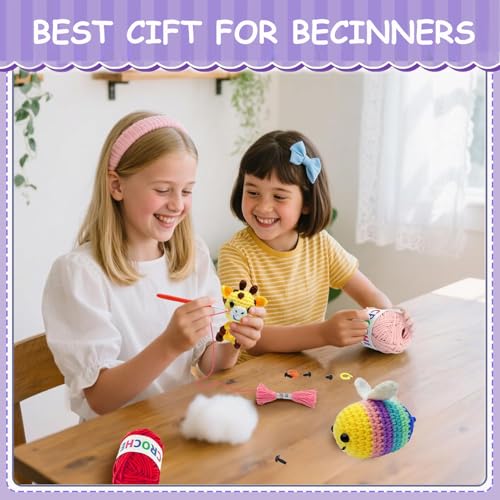 AaiLucky 6Pcs Crochet Kit for Beginners, 2026 DIY Craft for Adults, Christmas Gift for Crochet Lovers, Crocheting Animal Kits with Step-by-Step Video Tutorials, Yarn,Crochet Hook (Forest) - style: Forest