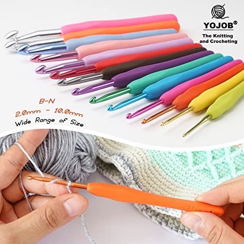 YOJOB 2-Pack Size D / 3mm, E / 3.5mm Crochet Hooks, Ergonomic Crochet Hook | Super Smooth Knitting Needles with Soft Rubber for Beginner and Advanced(3.0mm, 3.5mm) - size: 3mm, 3.5mm