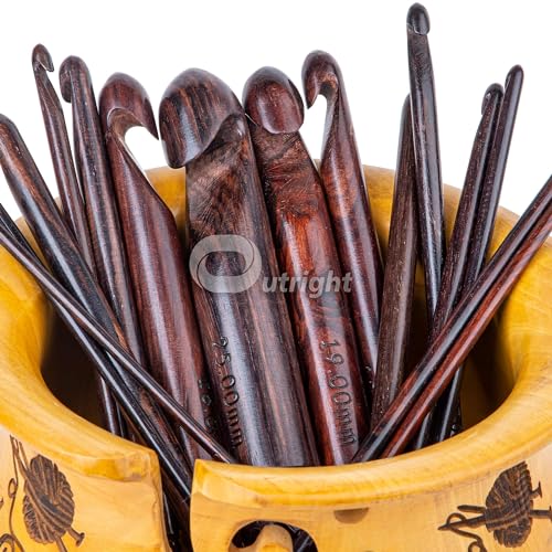 Outright Wooden Yarn Ball Winder Large Capacity Complete Set of Crocheting and Knitting - Yarn Bowl, Crochet Hooks Set of 15, Yarn Winder and Swift - color: Rosewood, size: Complete Knitting Set