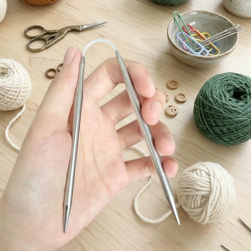 5MM Double-Pointed Flexible Knitting Needles 3-Piece Set, 9 Inch/23cm Circular Knitting Needles Stainless Steel Needles for Small Projects DIY Knitting - size: Size US 8 (5mm)