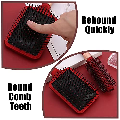 4 Pcs Hair Brush Set, Includes Anti-Static Massage Oval Comb, Detangling Brush, Round Hair Brush, Vented Hair Brush, for Women, Men, and Kids - color: Red