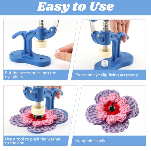 Safety Eye Installation Tool for Amigurumi & Stuffed Animals, 5-45mm Crochet Eyes Auxiliary Tool with Ergonomic Lever Handle, Professional Crafting Supplies for Big Special Safety Eyes(COLOR:Blue)
