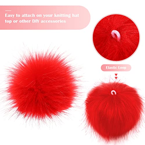 Tatuo 16 Pcs Faux Fur Pom Poms for Hat 4 Inches Large Fluffy Pom Balls for Craft Knitting Beanie Shoe Scarf Bag Pompom Valentine Keychain Charm Winter DIY Accessory (Red) - color: Red