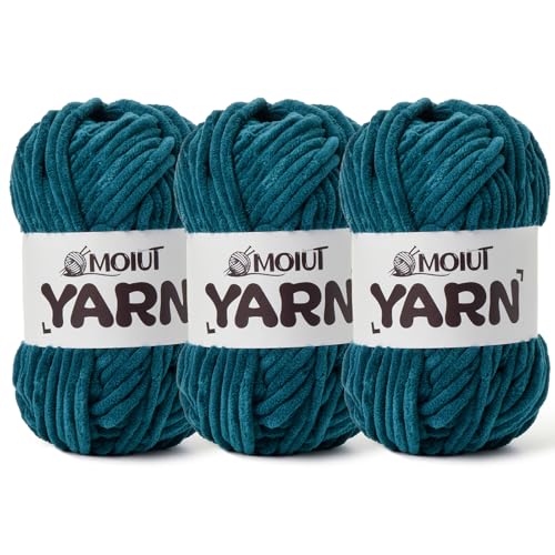 3 Pack Fluffy Chenille Yarn for Crocheting, Chunky Velvet Yarns for Crochet Amigurumi, Baby Yarn for Crocheting Soft Blanket, 262.4yds /10.5 oz Bulky Yarns for Crafts/Hats/Shoes/Socks (3 Denim Blue) - color: 3 Denim Blue