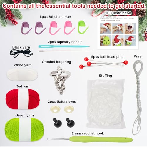 ALODNY Crochet Kit for Beginners,Christmas Crochet Kit for Beginners Adults,Knitting Kits Hooks Yarn Set with Step-by-Step Video Tutorials | Knitting Kits Complete Set with Step-by-Step Video Tutorials for DIY Projects,Craft Practice,Christmas Stocking St